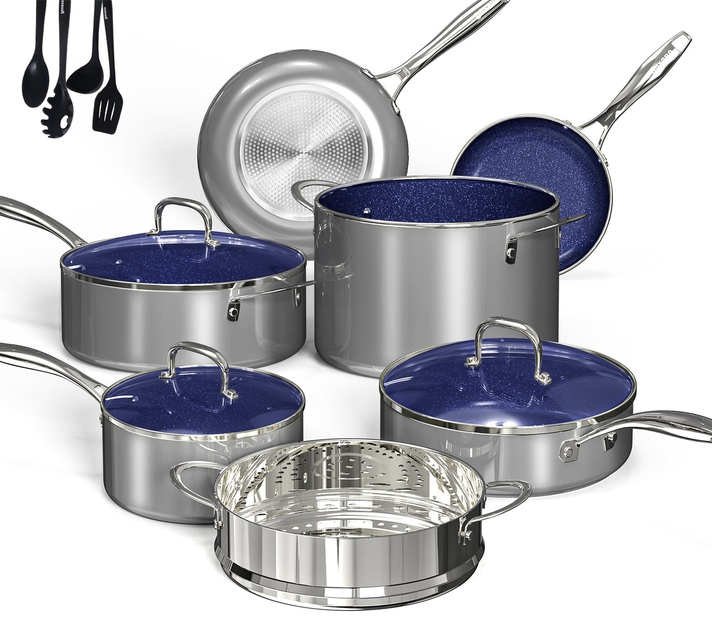 DUXANO 14Pcs Pots and Pans Set Nonstick, Kitchen Cookware Sets w/Frying Pans & Stockpot, Diamonds Reinforced Ceramic Coating, PFAS Free, Dishwasher and Oven Safe, All Stovetops & Induction Compatible