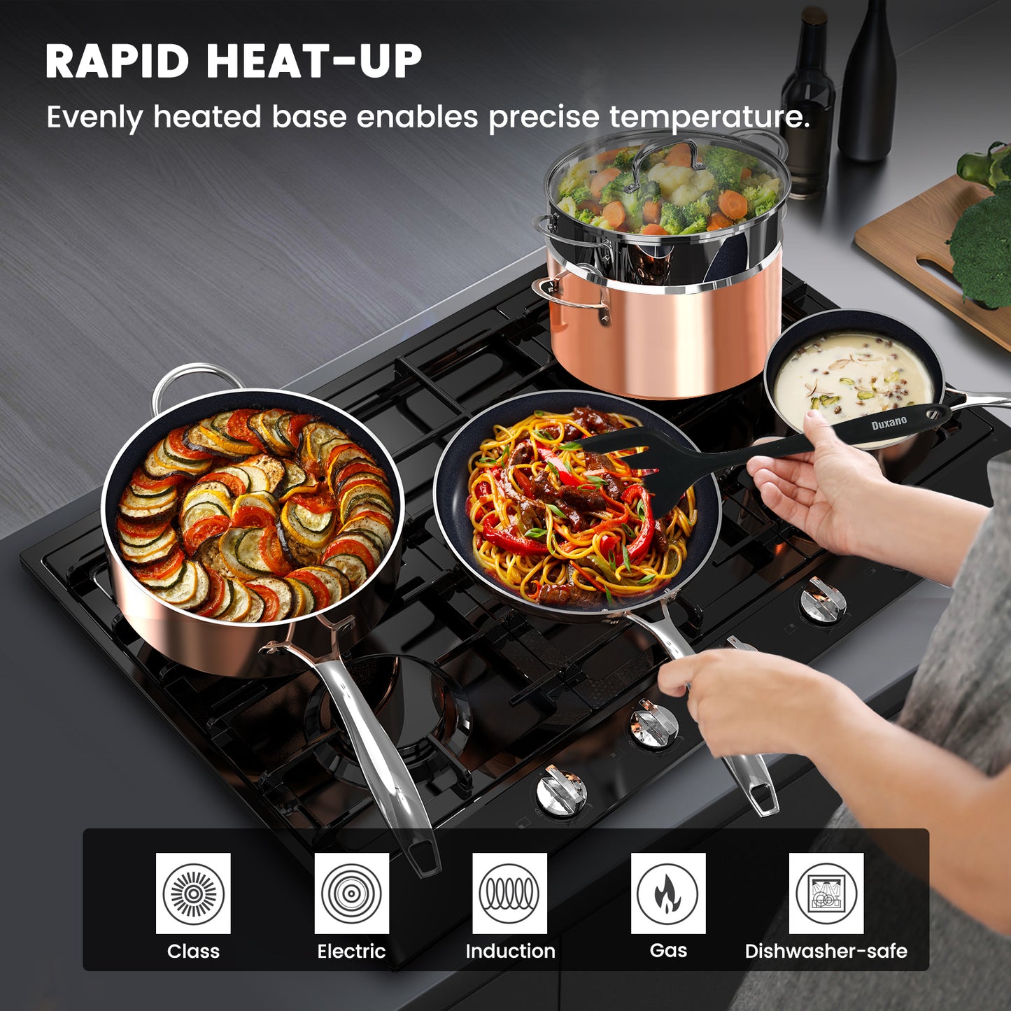 DUXANO 14Pcs Pots and Pans Set Nonstick, Kitchen Cookware Sets w/Frying Pans & Stockpot, Diamonds Reinforced Ceramic Coating, PFAS Free, Dishwasher and Oven Safe, All Stovetops & Induction Compatible