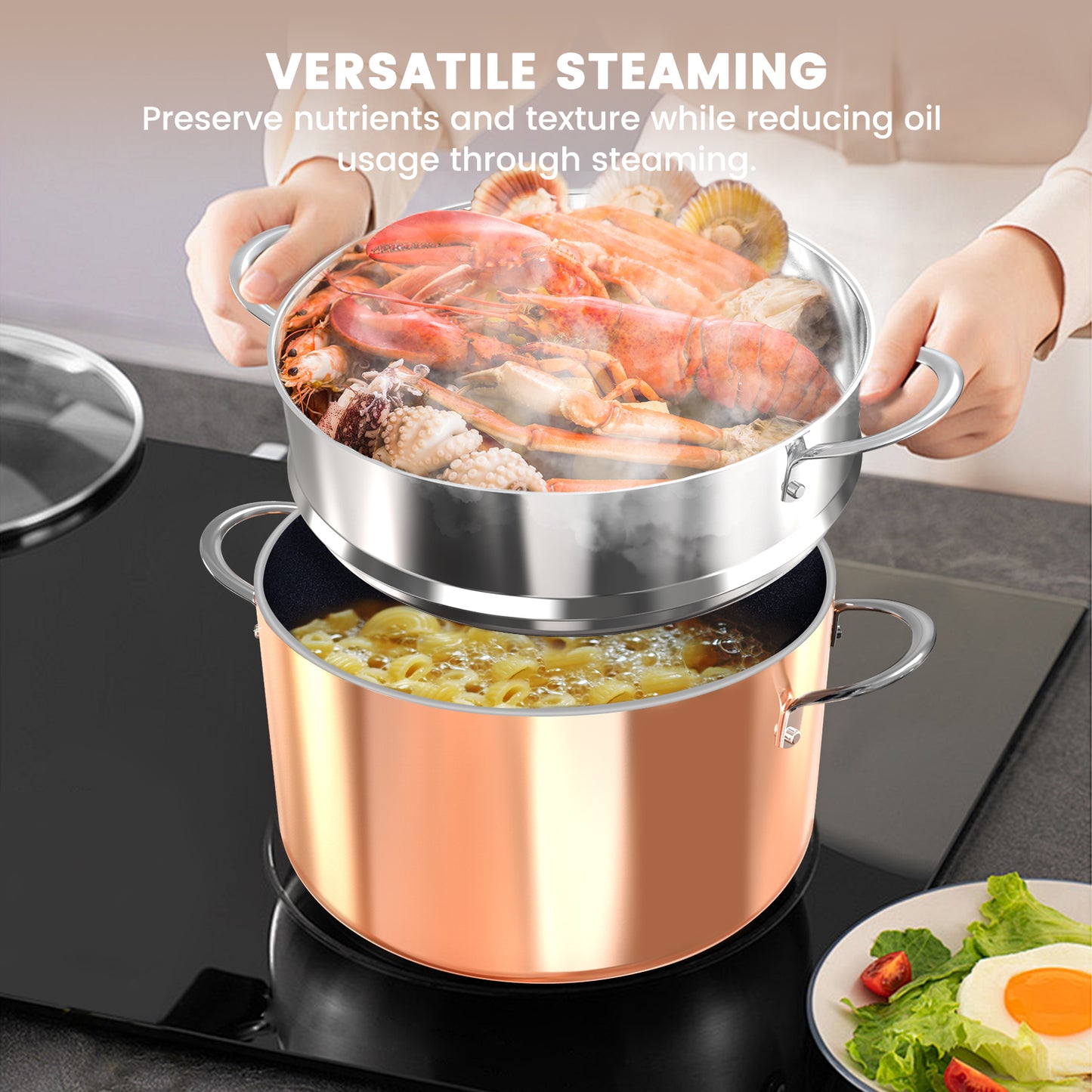 DUXANO 14Pcs Pots and Pans Set Nonstick, Kitchen Cookware Sets w/Frying Pans & Stockpot, Diamonds Reinforced Ceramic Coating, PFAS Free, Dishwasher and Oven Safe, All Stovetops & Induction Compatible