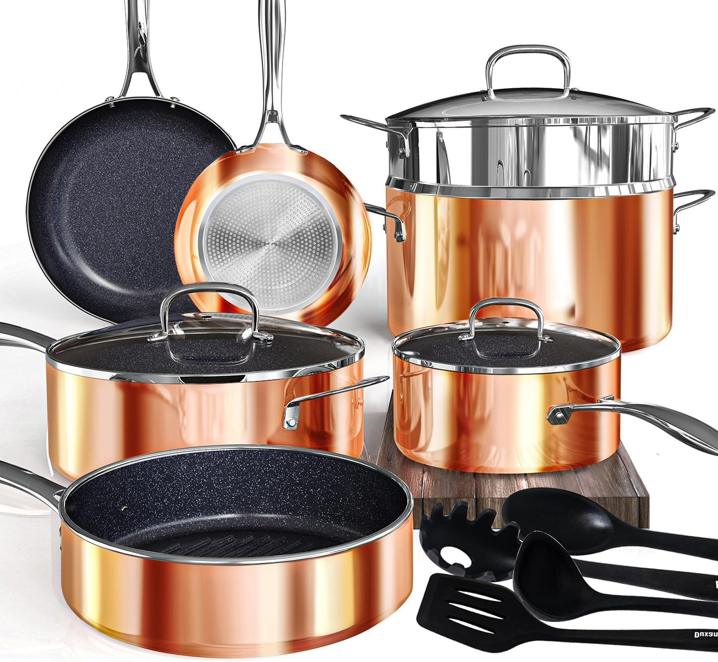 DUXANO 14Pcs Pots and Pans Set Nonstick, Kitchen Cookware Sets w/Frying Pans & Stockpot, Diamonds Reinforced Ceramic Coating, PFAS Free, Dishwasher and Oven Safe, All Stovetops & Induction Compatible