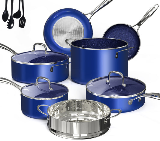 DUXANO 14Pcs Pots and Pans Set Nonstick, Kitchen Cookware Sets w/Frying Pans & Stockpot, Diamonds Reinforced Ceramic Coating, PFAS Free, Dishwasher and Oven Safe, All Stovetops & Induction Compatible