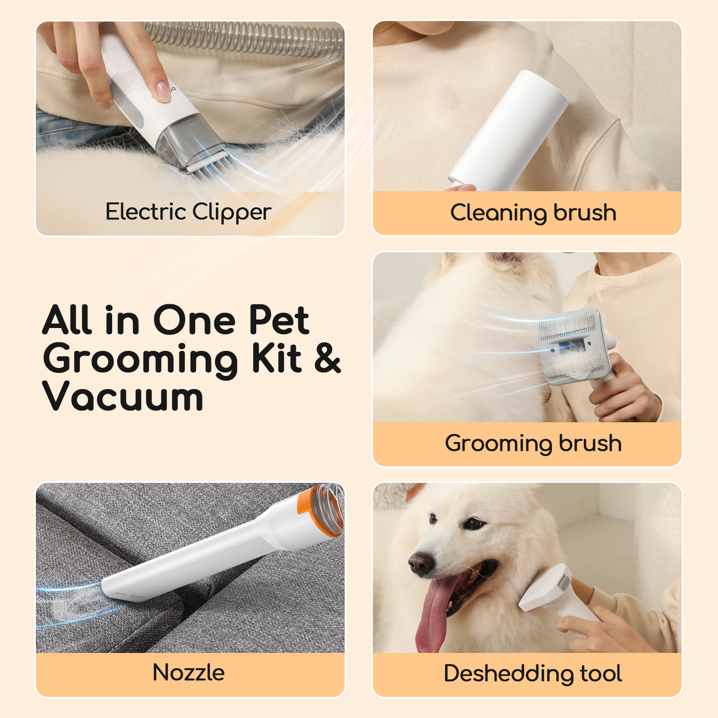 DUXANO Pet Grooming Vacuum Kit & Dog Grooming Kit 150KPA Powerful Vacuum Suction Picks Up 99% Pet Hair, Pet Hair Remover with Dog Clippers, Grooming Brush, Nail Trimmer Grinder, Stainless Steel