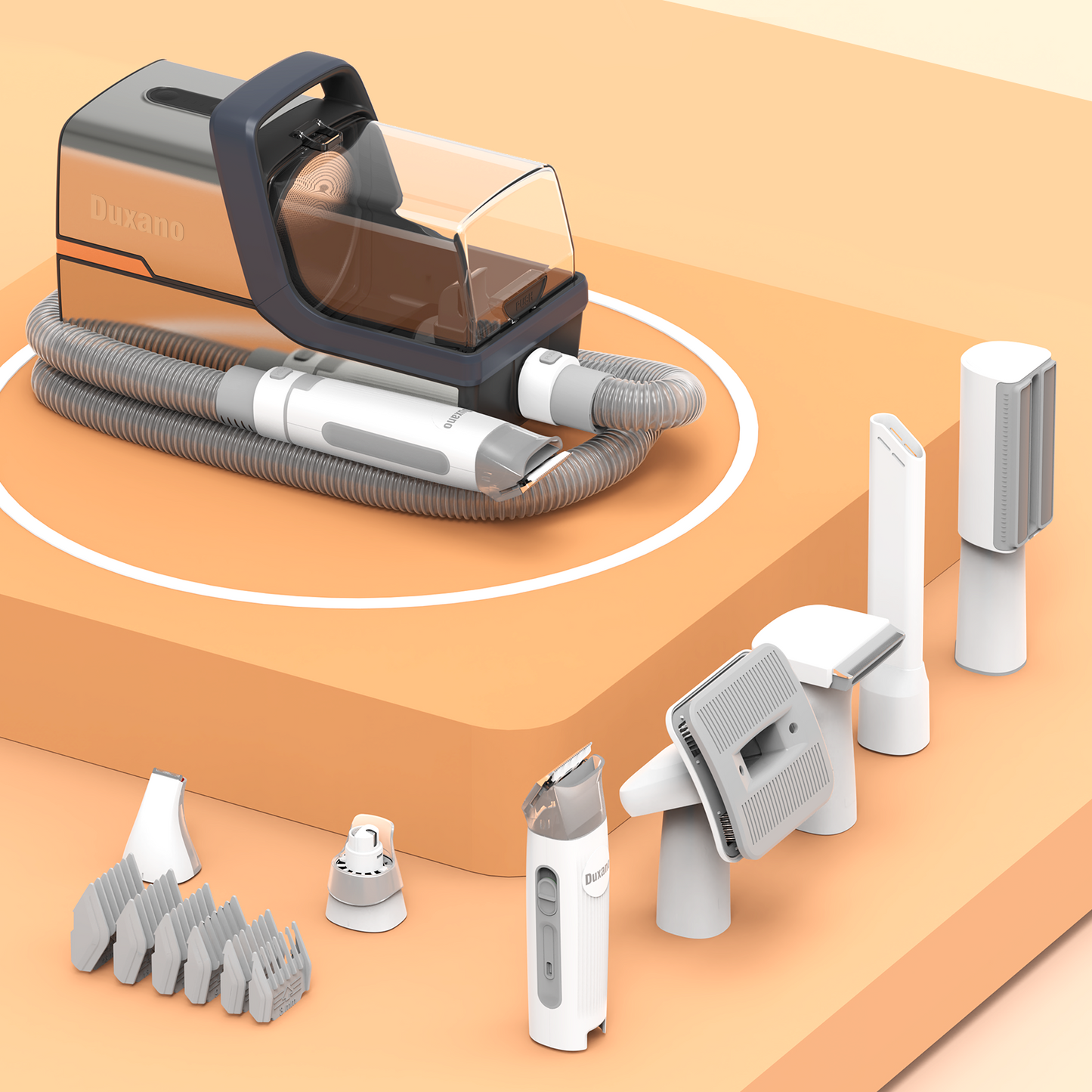 DUXANO Pet Grooming Vacuum Kit & Dog Grooming Kit 150KPA Powerful Vacuum Suction Picks Up 99% Pet Hair, Pet Hair Remover with Dog Clippers, Grooming Brush, Nail Trimmer Grinder, Stainless Steel