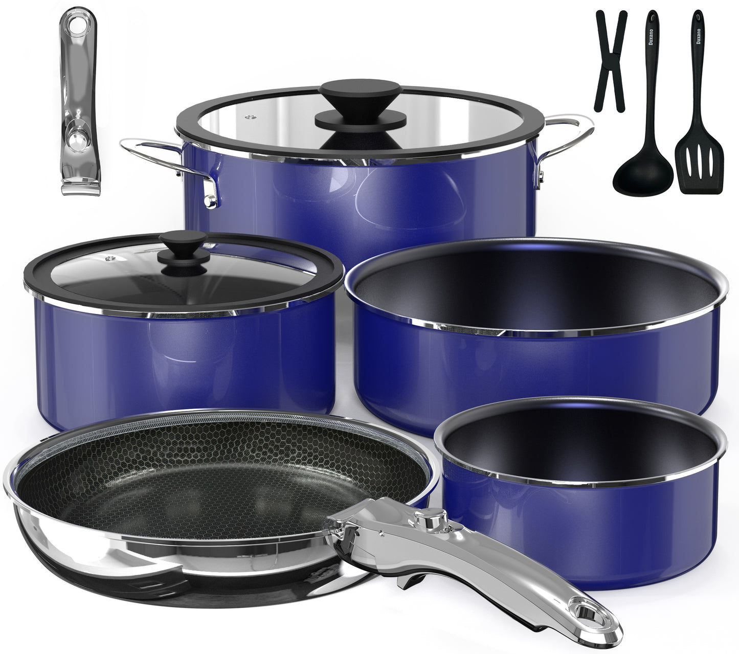 Pro DUXANO 12PC Nonstick Pots and Pans Set&Hybrid 3-Ply Stainless Steel Skillet, High Heat Sear&Fry, 2-Layer Ceramic Induction Cookware, 9H Scratch-Resistant&Anti-Warp,PFAS Free,All Cooktop/Dishwasher