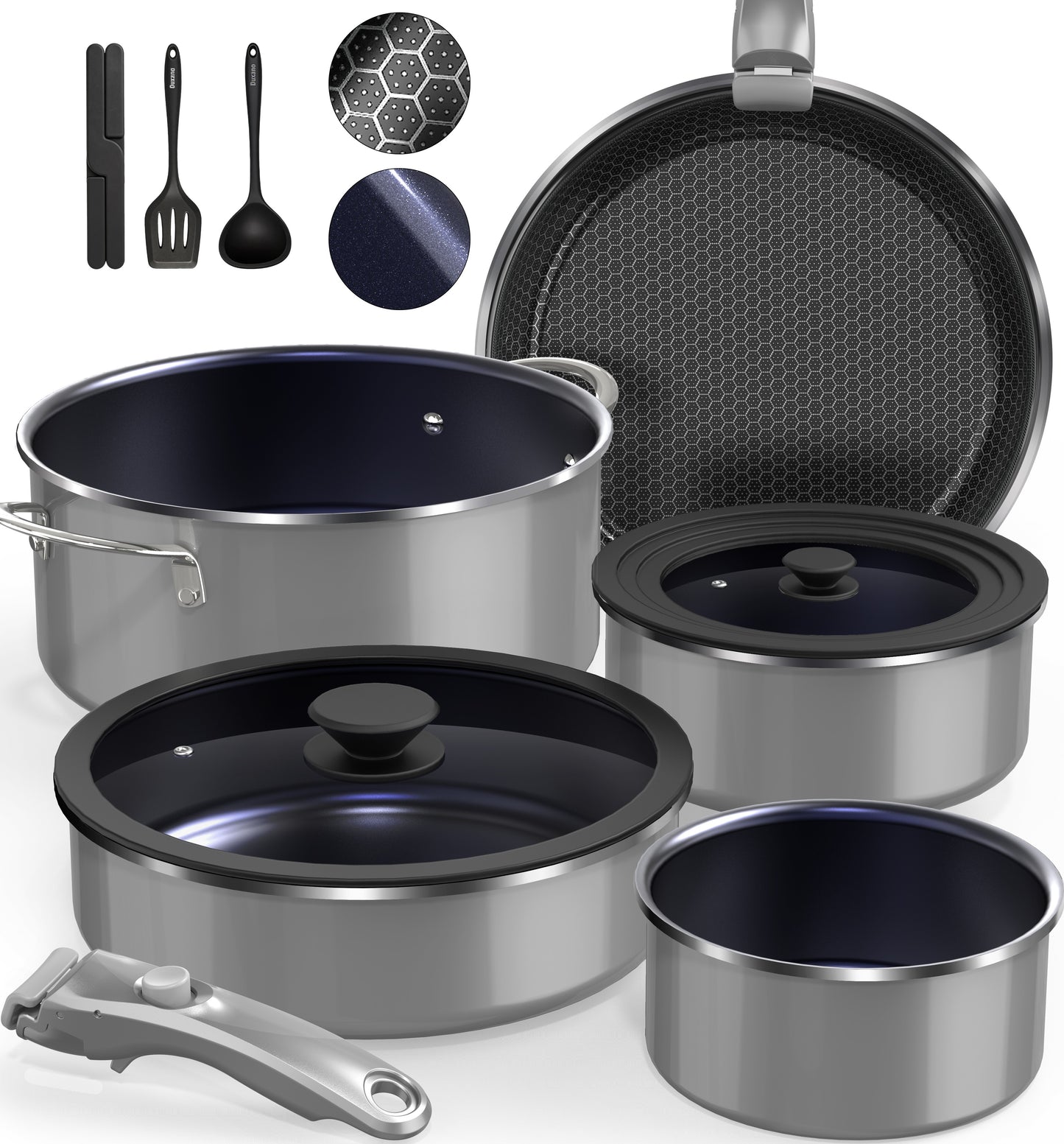 Pro DUXANO 12PC Nonstick Pots and Pans Set&Hybrid 3-Ply Stainless Steel Skillet, High Heat Sear&Fry, 2-Layer Ceramic Induction Cookware, 9H Scratch-Resistant&Anti-Warp,PFAS Free,All Cooktop/Dishwasher