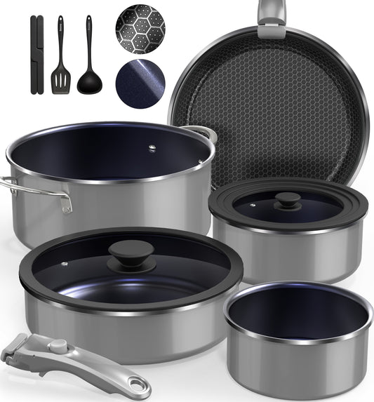 Pro DUXANO 12PC Nonstick Pots and Pans Set&Hybrid 3-Ply Stainless Steel Skillet, High Heat Sear&Fry, 2-Layer Ceramic Induction Cookware, 9H Scratch-Resistant&Anti-Warp,PFAS Free,All Cooktop/Dishwasher
